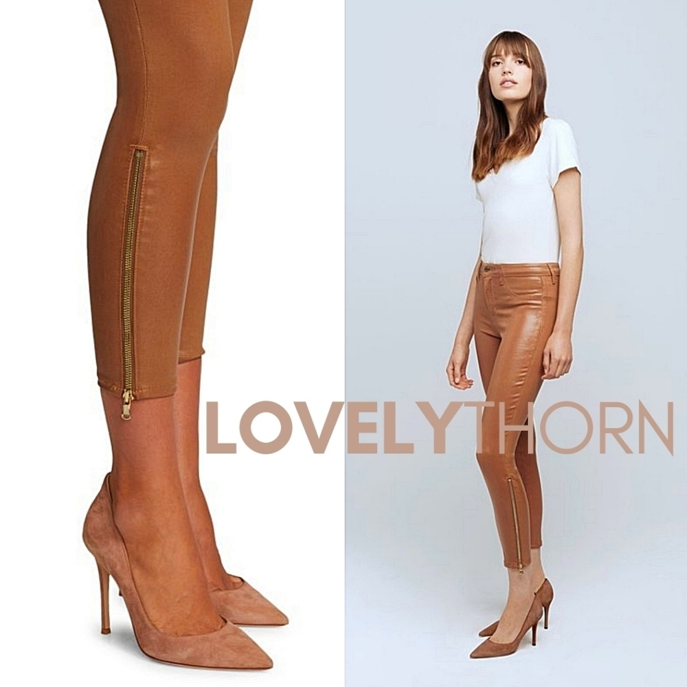 L'AGENCE // sabine zip skinny high rise ankle zipper dark khaki coated jeans - Picture 3 of 16